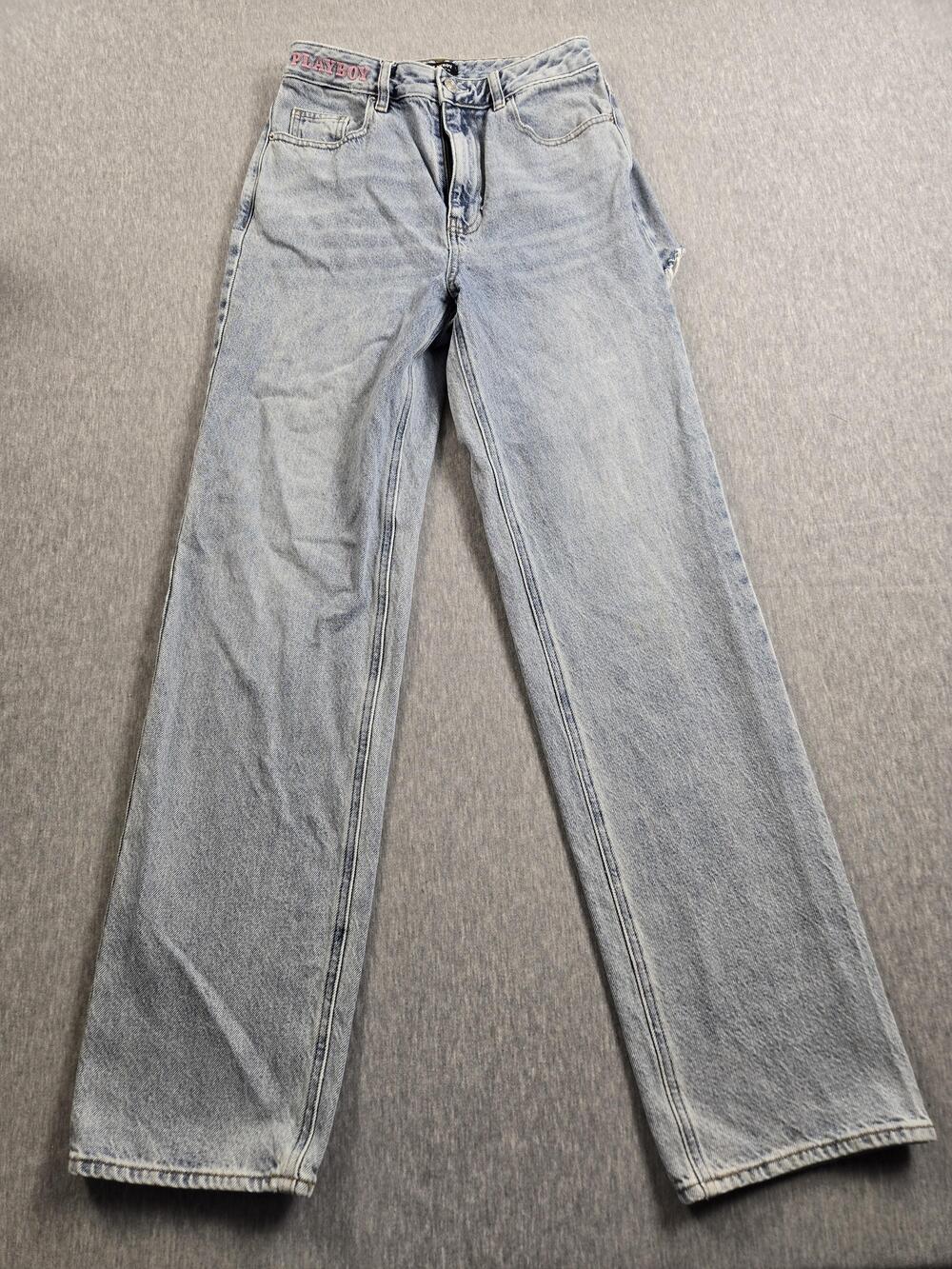 Playboy PacSun Jeans Womens 27 Light Wash Denim Pink Bunny Distressed Ripped